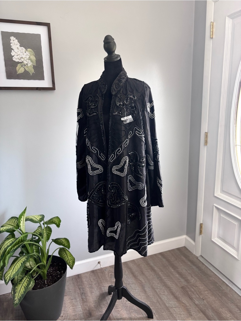 Vintage Gunit Fashions Black Beaded Embellished Duster Jacket 1X NWOT